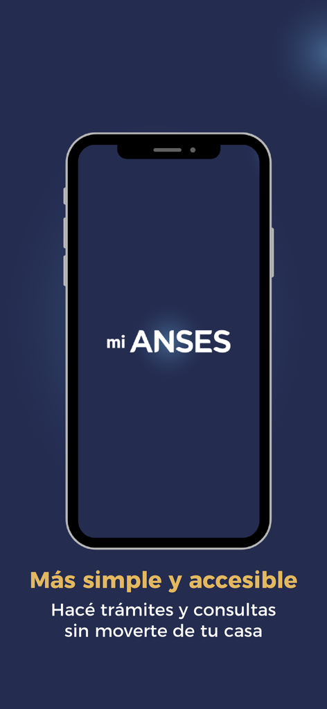 Smartphone mostrando el logo de la app mi ANSES y texto promocional en español para servicios de seguridad social remotos