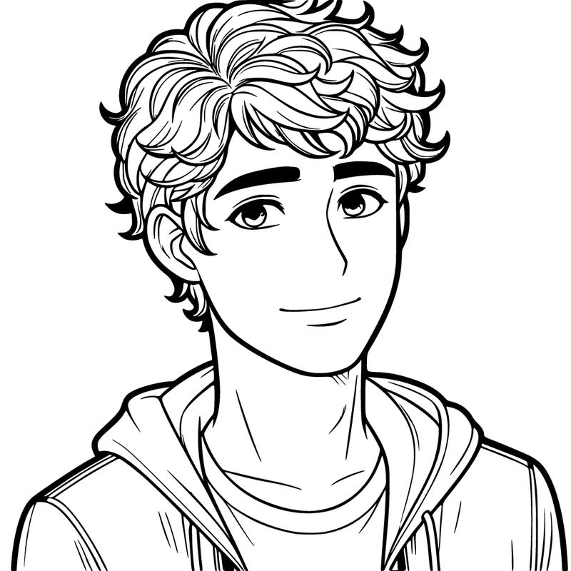 teen boy with short curly hair realistic