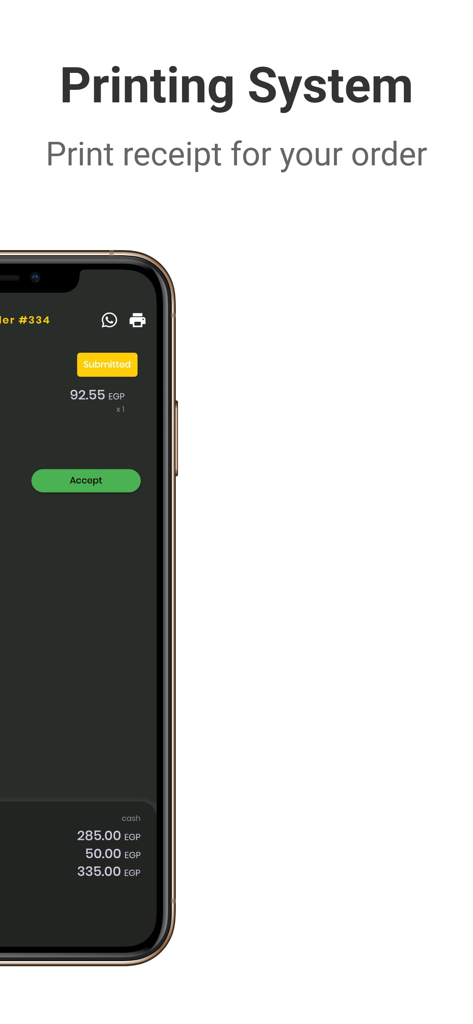 Hurryapp Vendor - Interfaz de la aplicación HurryApp Vendor que muestra el sistema de impresión de pedidos y la gestión de recibos.