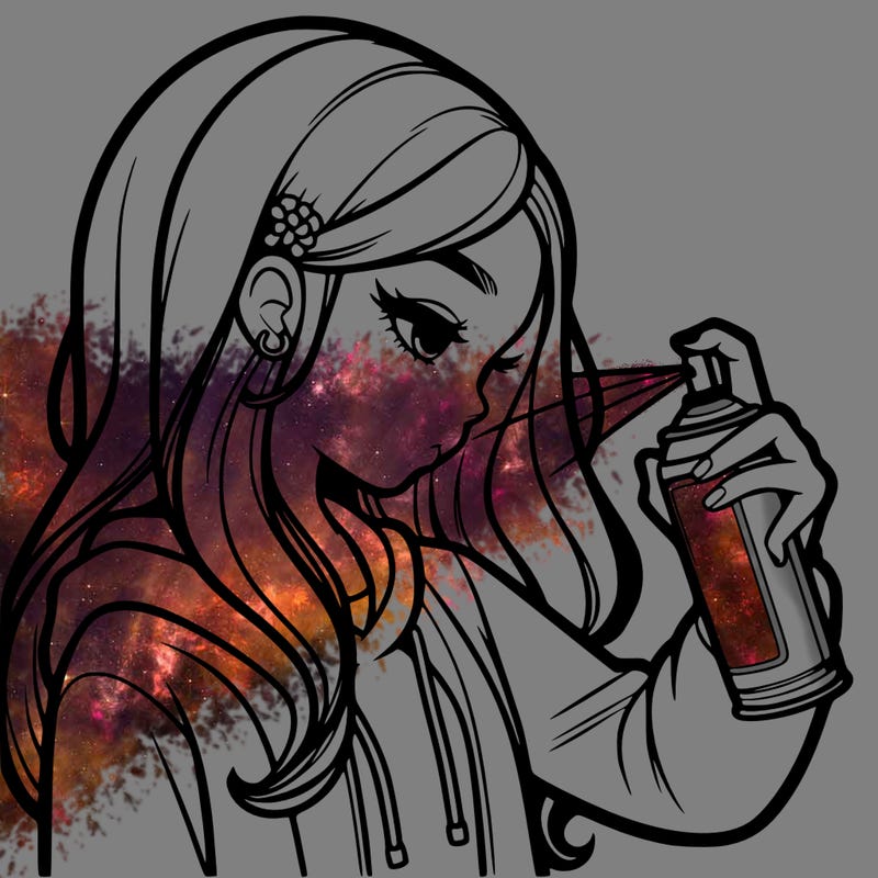 a realistic girl spray painting