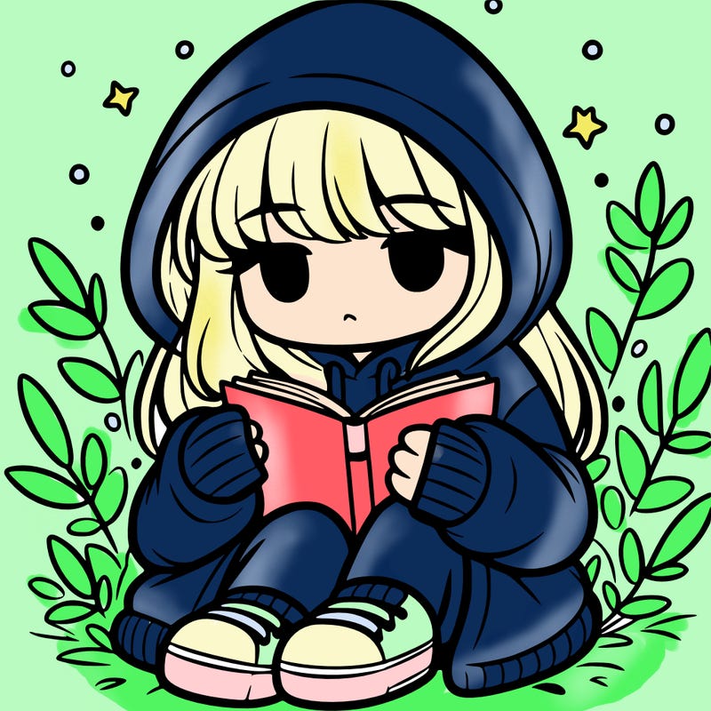 girl in oversized hoodie reading a book