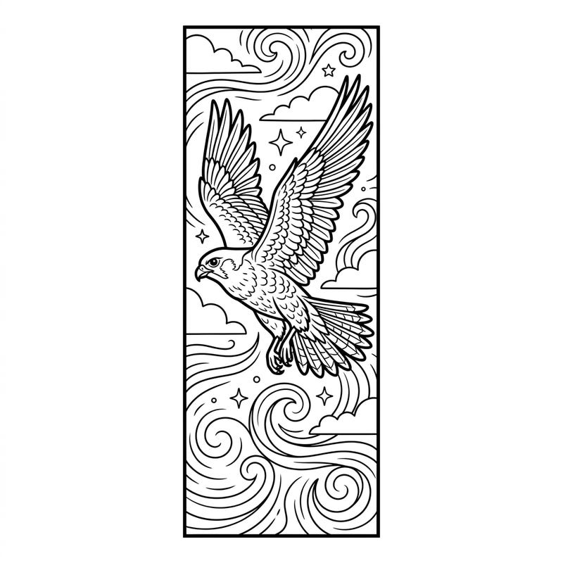 Unleash your child's creativity with this exciting falcon bookmark coloring page. Perfect for young bird lovers, it transforms into a cool bookmark to mark their favorite books.