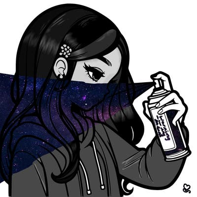 a realistic girl spray painting