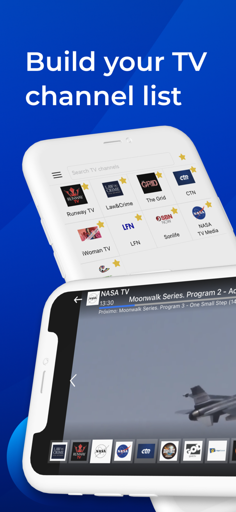 Interfaz de la aplicación US TV Live stream que muestra la selección de canales y un reproductor de video en vivo.