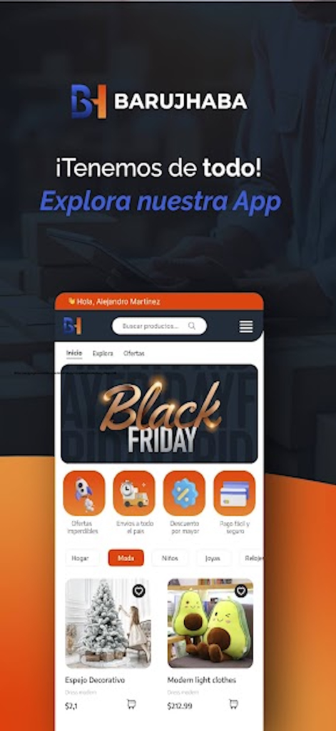 Barujhaba - Barujhaba mobile app home screen showing Black Friday deals and categories for the Venezuelan market