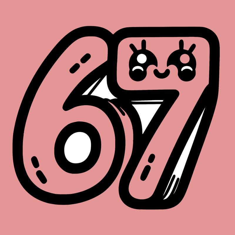 the numbers 67