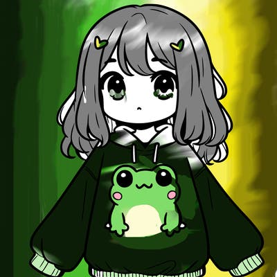 girl wearing frogging sweatshirt
