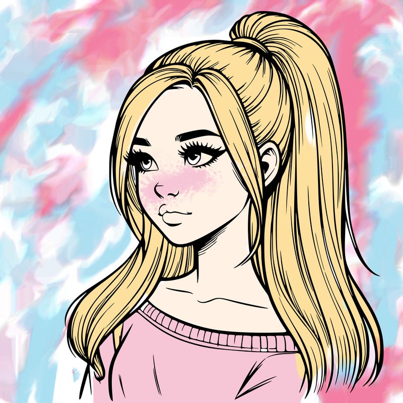 realistic girl with a high ponytail