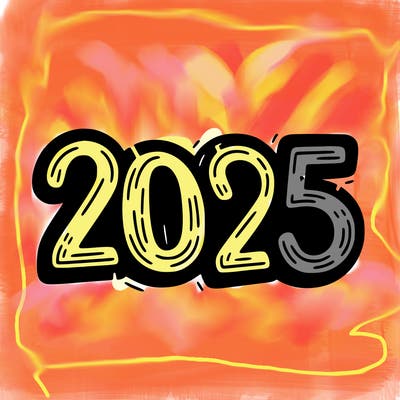 one line scrawled numbers sketch design “2025”