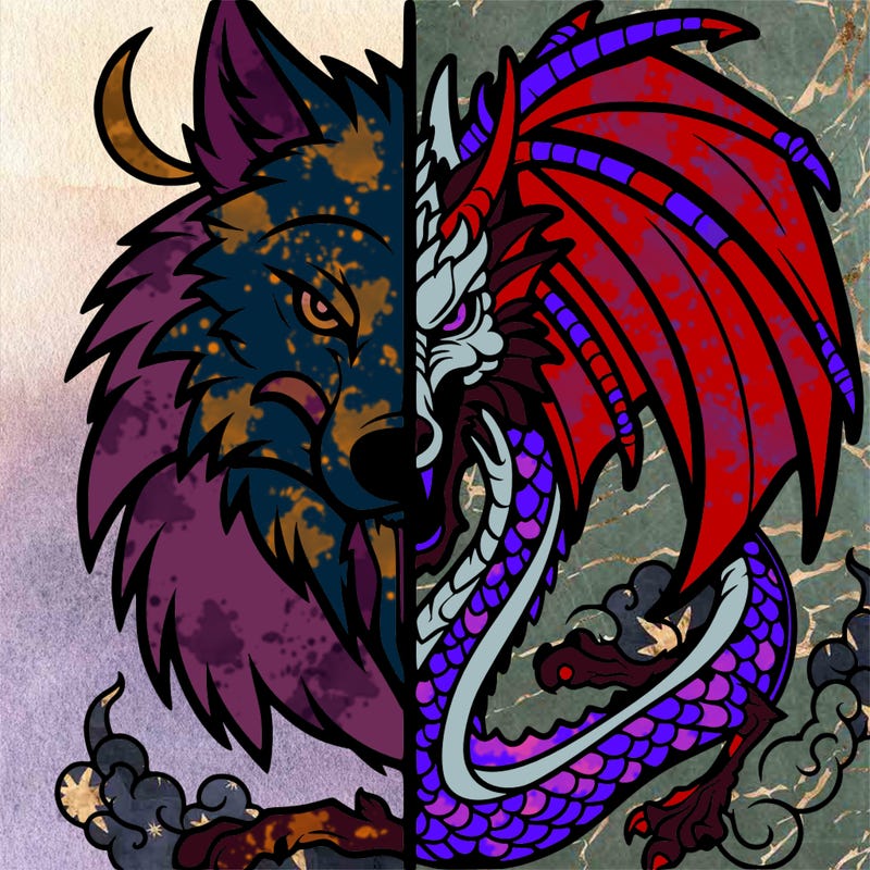 wolf split with a dragon