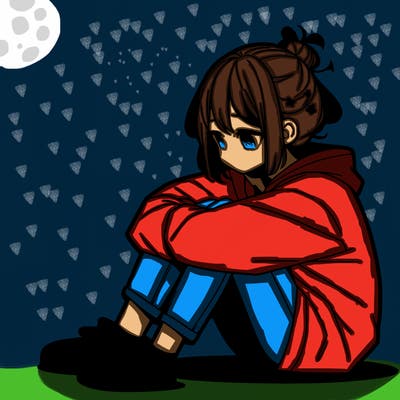 sad anime girl sitting alone