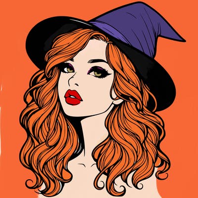 realistic witch girl with wavy hair and lips