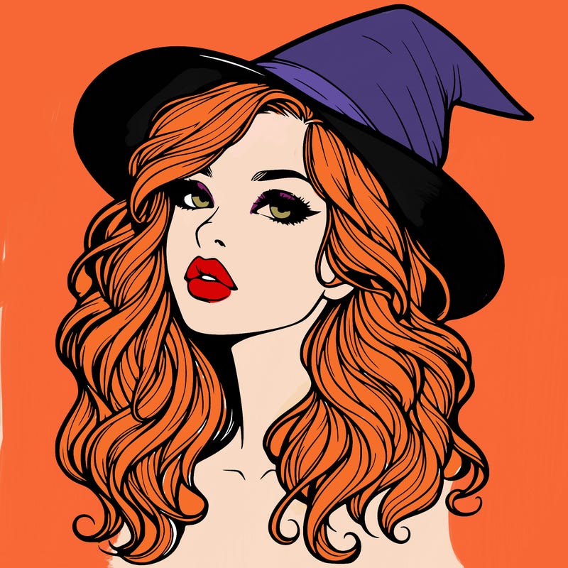 realistic witch girl with wavy hair and lips