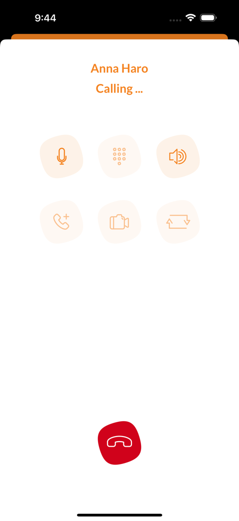 Alpha Caller mobile app interface showing an outgoing call to Anna Haro with call control icons