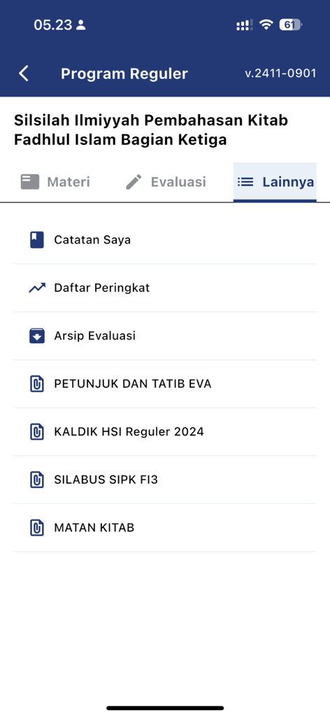 Edu HSI - Edu HSI app interface displaying course materials and academic resources for Islamic studies