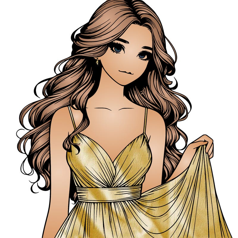 realistic girl in flowy silky prom dress