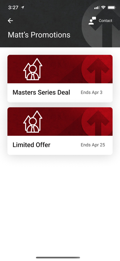 Écran des promotions de l'application Snap-on Connect affichant des offres d'outils et des offres à durée limitée pour les techniciens.