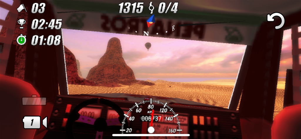 DuneDrift - First person cockpit view of a rally car driving across desert dunes