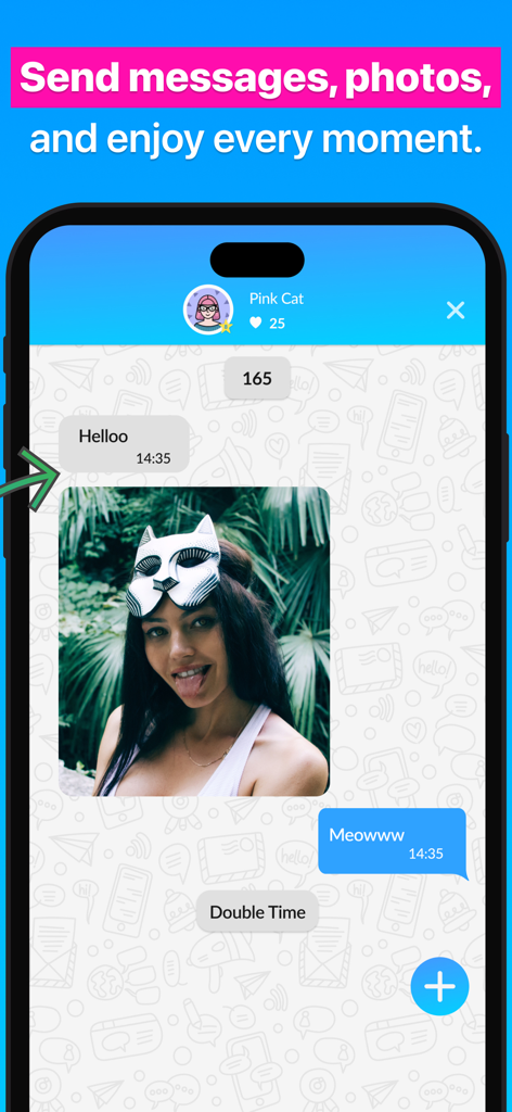 BlindID: Live & Group Chat - BlindID app chat screen showing text messages and a photo shared in a conversation