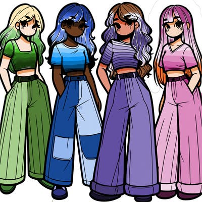 girls with wide pants and a croc top