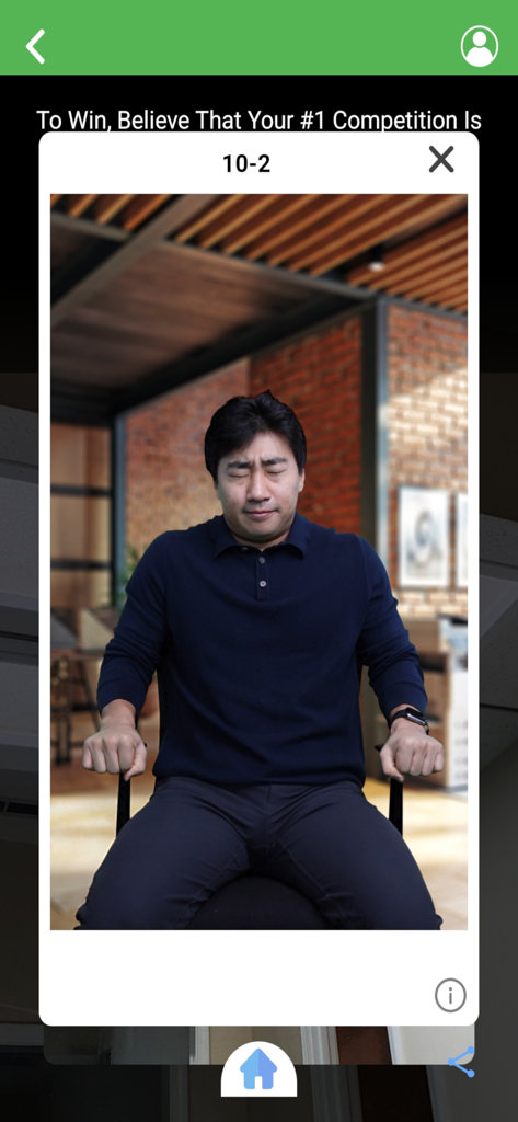 A professional man practicing a mental strength exercise within the Neuro580 app interface.