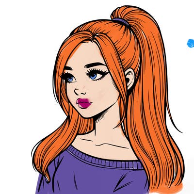 realistic girl with a high ponytail