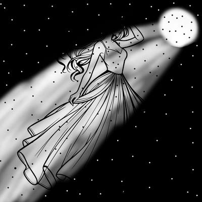 realistic woman with dress flowing in the wind