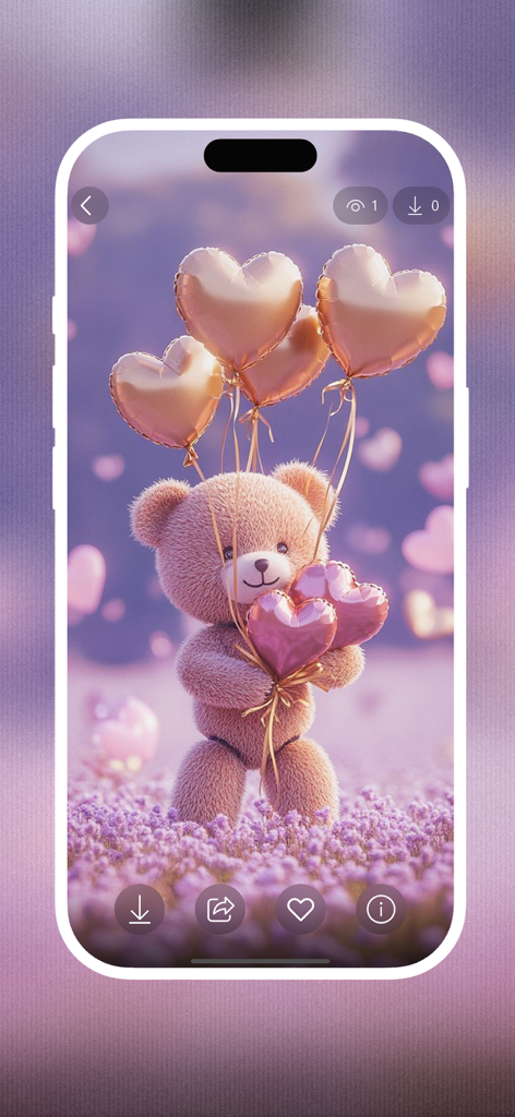 Cute Bear Wallpaper HD - Cute teddy bear holding pink heart balloons on a mobile phone wallpaper screen