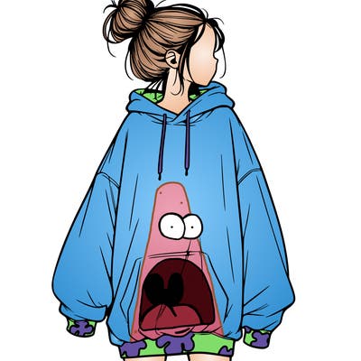 realistic girl with a oversized sweatshirt on and a bun