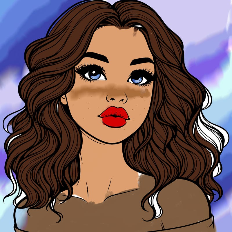 realistic girl with wavy hair and lips