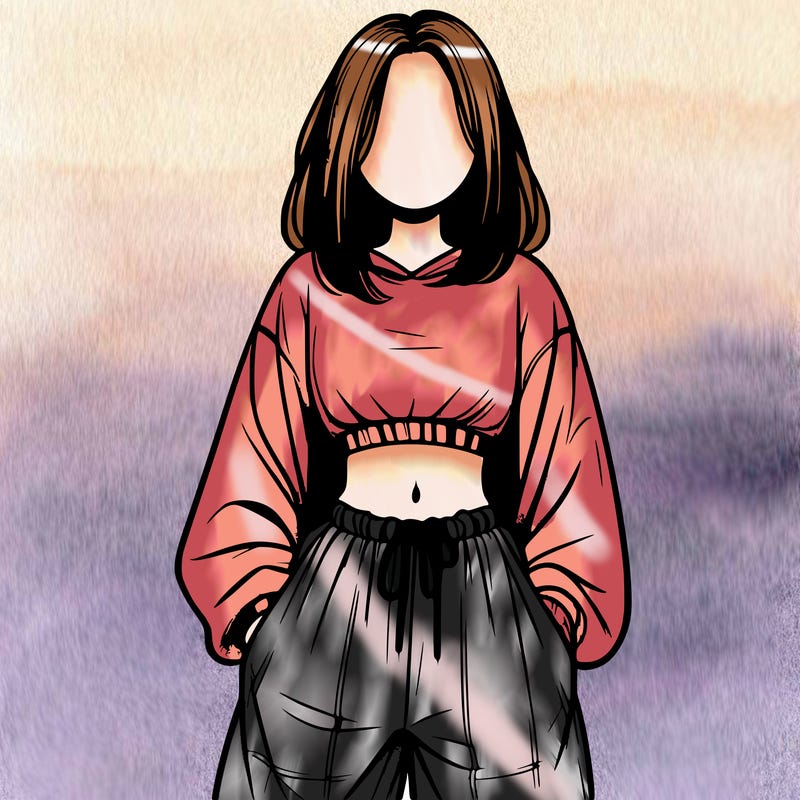 realistic girl faceless with baggy pants and a crop top