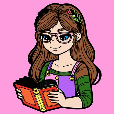 teen girl with glasses reading book