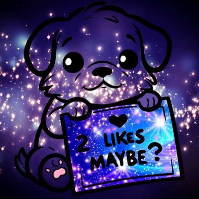 a puppy holding a sign that says 2 likes maybe?