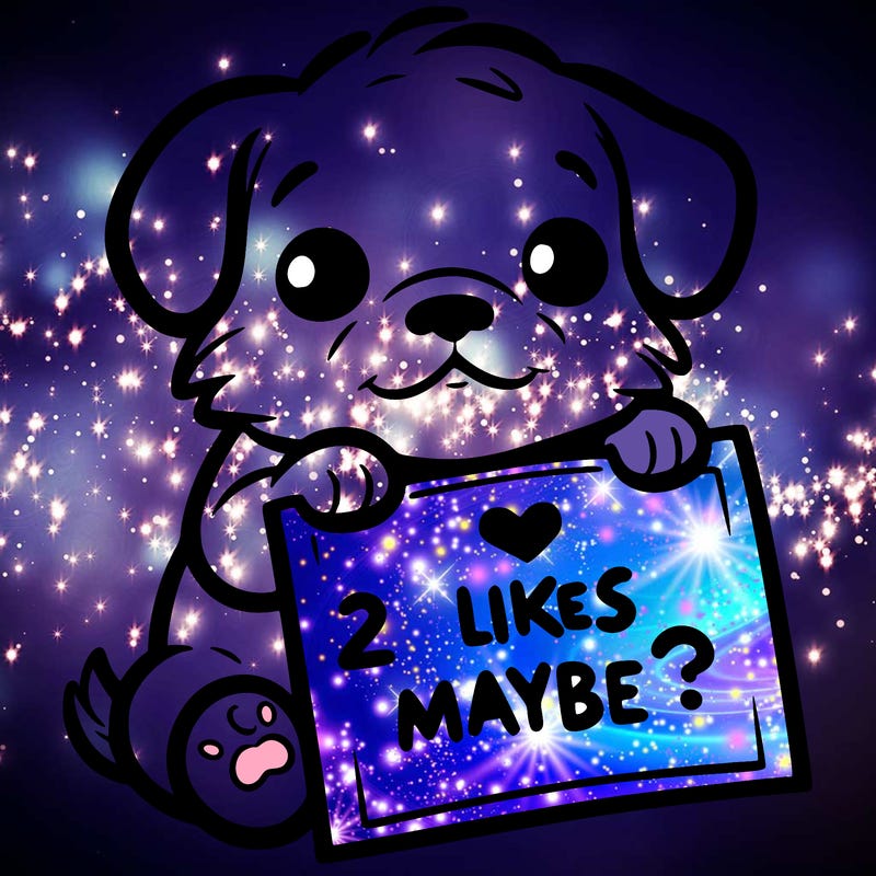 a puppy holding a sign that says 2 likes maybe?
