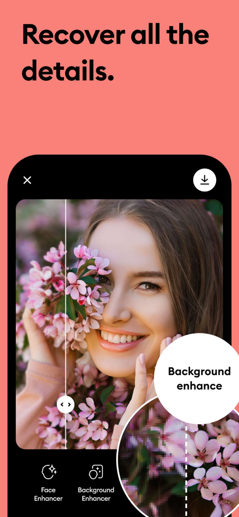 Before and after comparison of the background enhancement feature in the Remini app