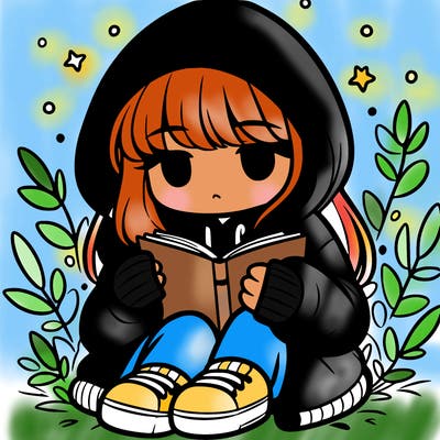 girl in oversized hoodie reading a book