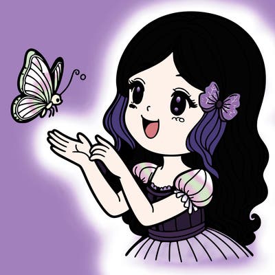 woman playing with butterfly