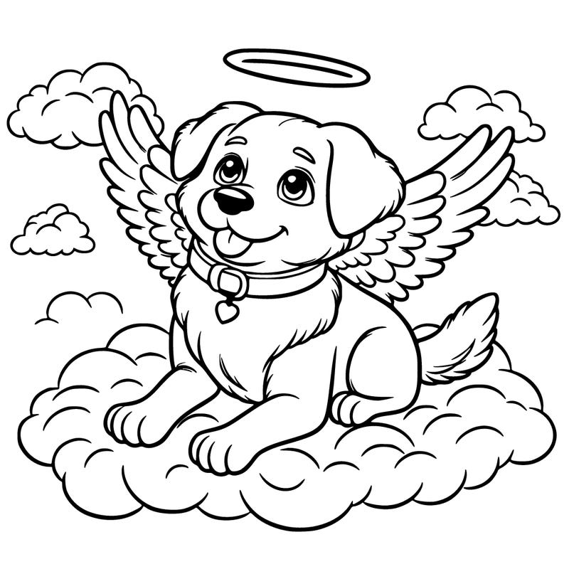 dog with wings in heaven realistic