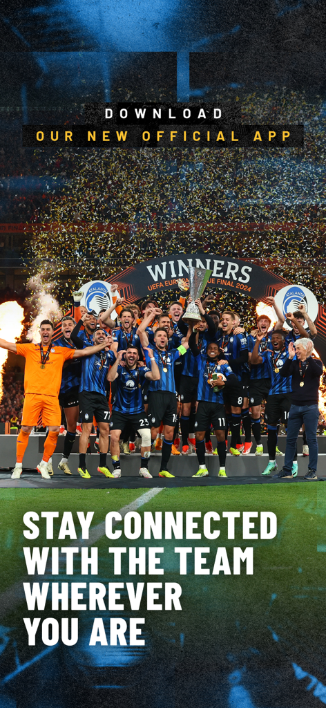 Atalanta BC Official App - Atalanta BC team celebrating the UEFA Europa League win on the official app promotion