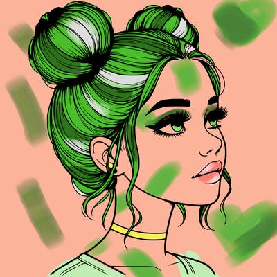 realistic girl with buns on the top of her head
