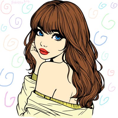 realistic girl with bangs looking over her shoulder