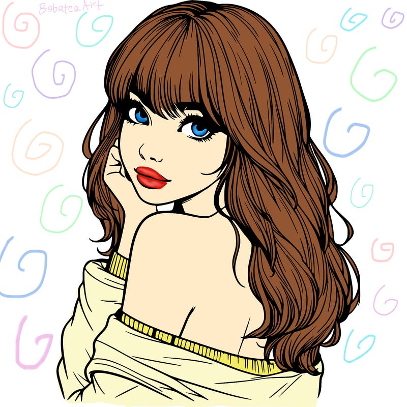 realistic girl with bangs looking over her shoulder