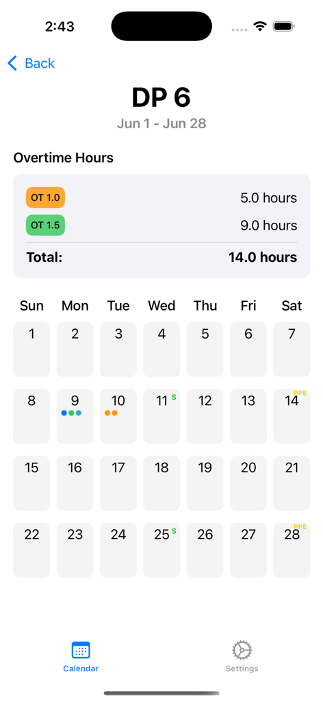 BeatKeeper Pro - BeatKeeper Pro app dashboard showing overtime hours and deployment period calendar for law enforcement.