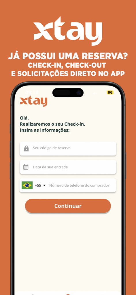 Xtay: Estadias Inteligentes - Xtay mobile app interface for digital check-in showing a reservation details form