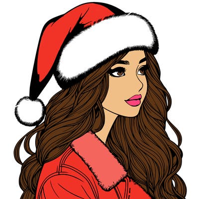 realistic girl in santa hat