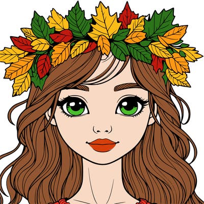 realistic girl with fall leaf crown