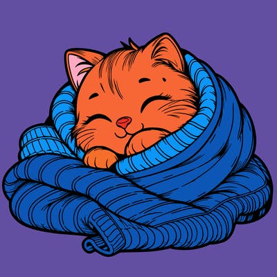realistic cozy cat in a blanket