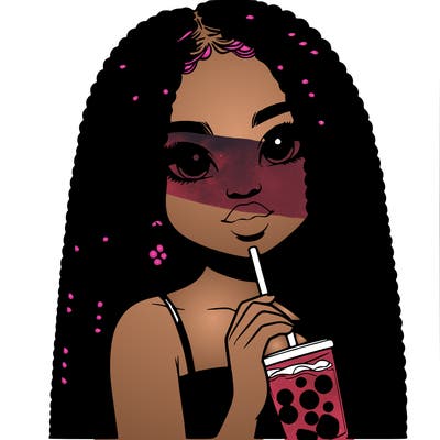 realistic girl holding a boba with braided hair