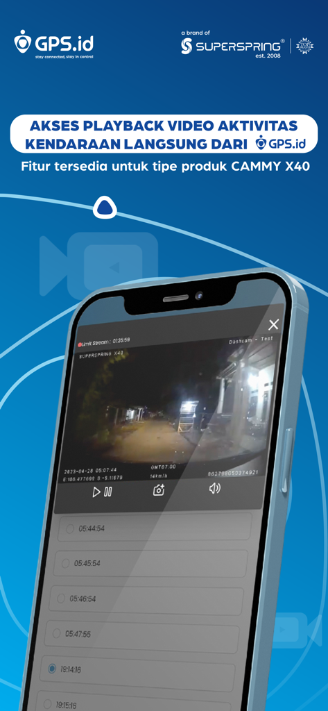 GPS.id by Super Spring - Dashcam video playback interface on GPS.id mobile app for vehicle monitoring