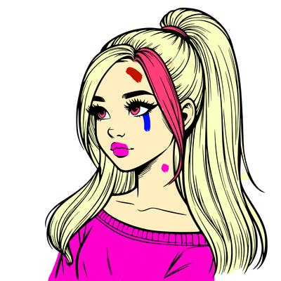 realistic girl with a high ponytail